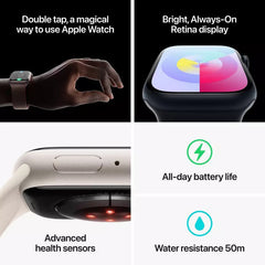 Apple Watch Series 9 GPS 45mm, Silver Aluminium Case with Light Blue Sport Band, Apple Replacement - MR913QA