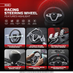 Fantech R1V2 Racing Steering Wheel Dual - Motor Vibration 270° / 900° Rotation 15 Buttons + D - Pad 6 Gears + Reverse 3 Pedals (Clutch