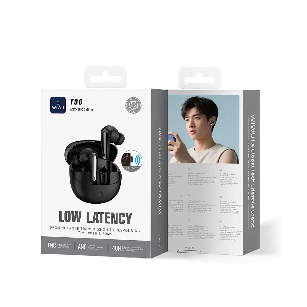 WIWU T36 ANC + ENC CALLING LOW LATENCY Earphone - BLACK