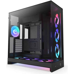 NZXT H9 Flow RGB+ (2025) Panoramic Perforated Dual-Chamber Mid-Tower Tempered Glass New Design Gaming Case w/ 2X F420 RGB Core Single-Frame Fans + 1XF120 RGB Core & Back-Connect Ready - Black | CM-H92FB-P1 |