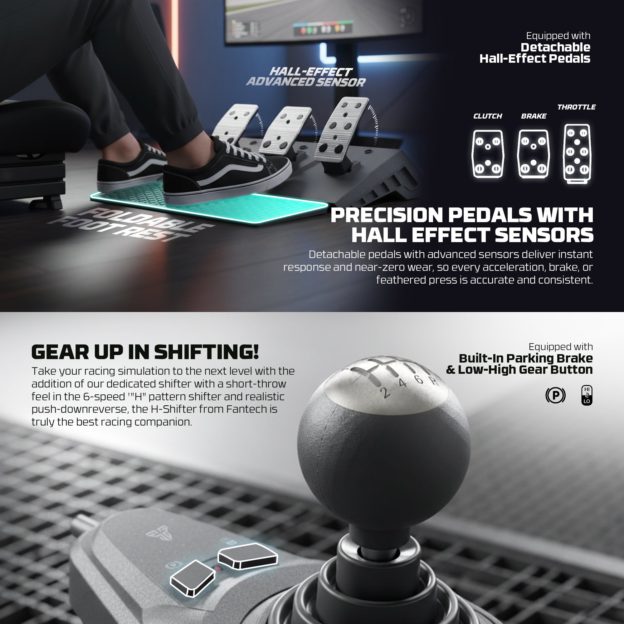 Fantech R1V2 Racing Steering Wheel Dual - Motor Vibration 270° / 900° Rotation 15 Buttons + D - Pad 6 Gears + Reverse 3 Pedals (Clutch