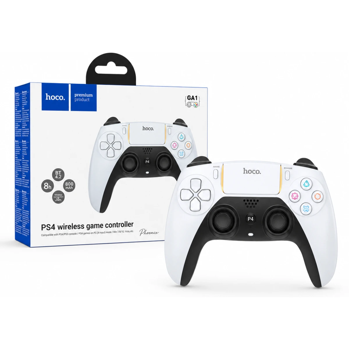 HOCO GA1 Phoenix PS4 Wireless Game Controller Bluetooth 4.2 800mAh White