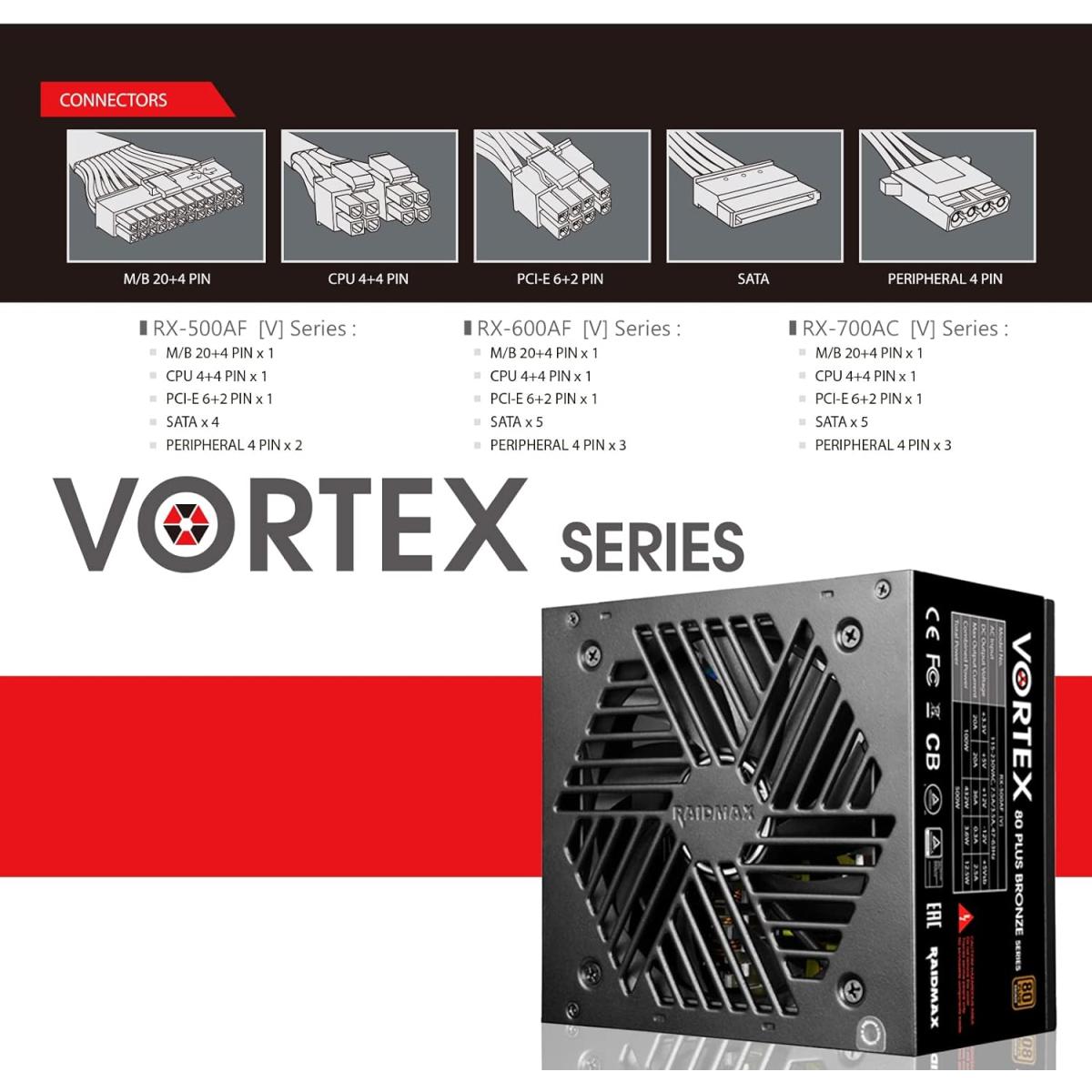 Raidmax Vortex 700w 80+ Bronze Atx Continuous Power With 120mm Quiet Fan Aive Pfc Power Supply , Black Raidmax Vortex 700w 80+ Bronze Atx Continuous Power With 120mm Quiet Fan Aive Pfc Power Supply , Black