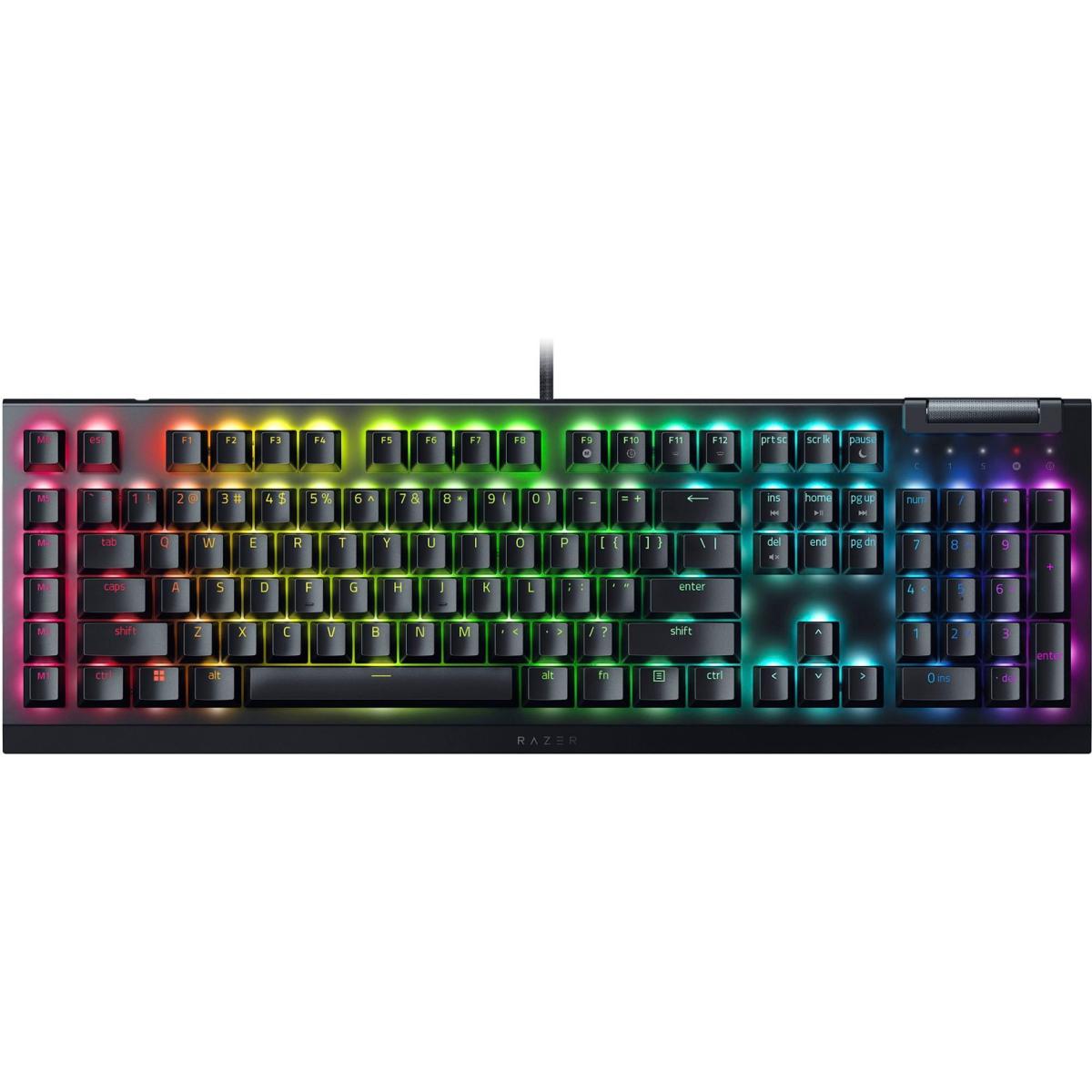 Razer Blackwidow V4 X Mechanical Taile & Clicky 6 Macro Keys Doubleshot Abs Keycaps Media Controls Sound Dampening & Stabilizers Arabic / English Layout Green Switch - CompuMe