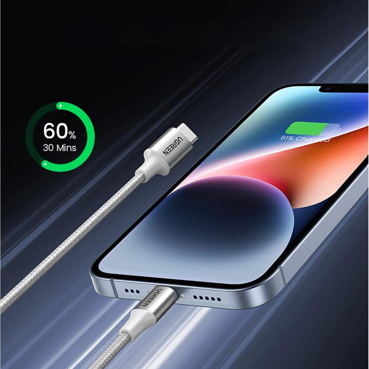 Ugreen US304 70523 Cable with USB - C/ Lightning Conneors Mfi Certified 1 meter Silver