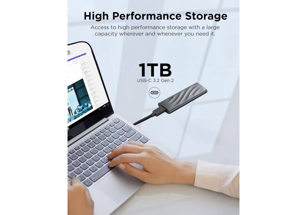 Lenovo Portable External SSD | 1TB SSD | 1050 MB/s | USB 3.2 Gen 2 | USB-C | Metal Housing | Grey | PS8 | GXB1M24160