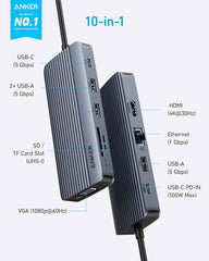 Anker 10-in-1 USB C Hub, Dual-Display USB C Docking Station