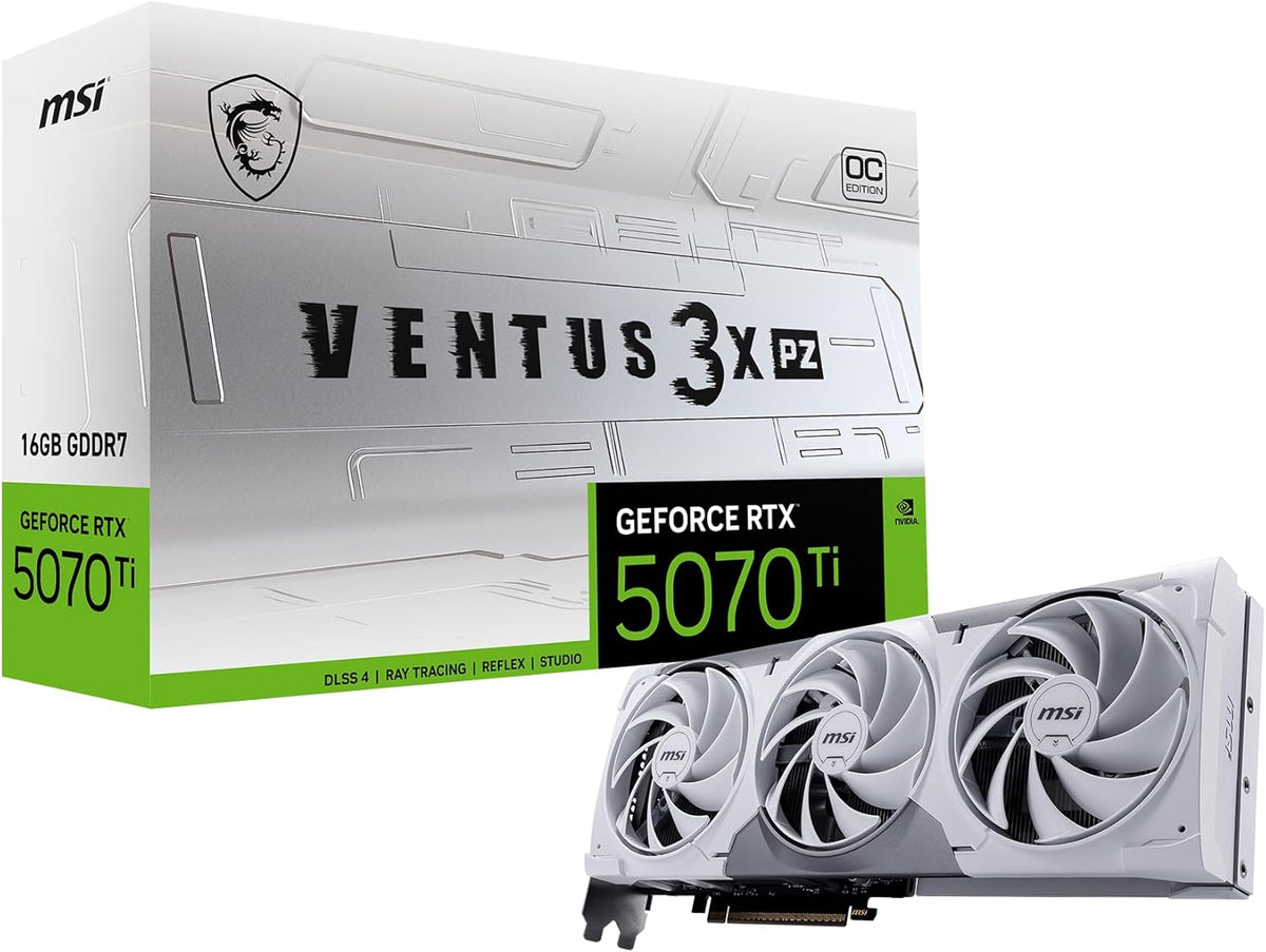 Gaming RTX 5070 Ti 16G Ventus 3X PZ OC Graphics Card (16GB GDDR7, 256-bit, Extreme Performance: 2482 MHz, DisplayPort x 3 2.1a, HDMI 2.1b, NVIDIA Blackwell Architecture)