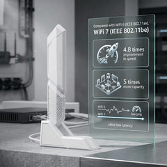 WiFi 7 Antenna with EZ-Plug Quick-Connect Interface, for ASUS WiFi 7 Motherboard, Routers （ROG/RT/TUF Series）, Dual Band High-Gain Signal Booster, Low-Profile Magnetic Base,White
