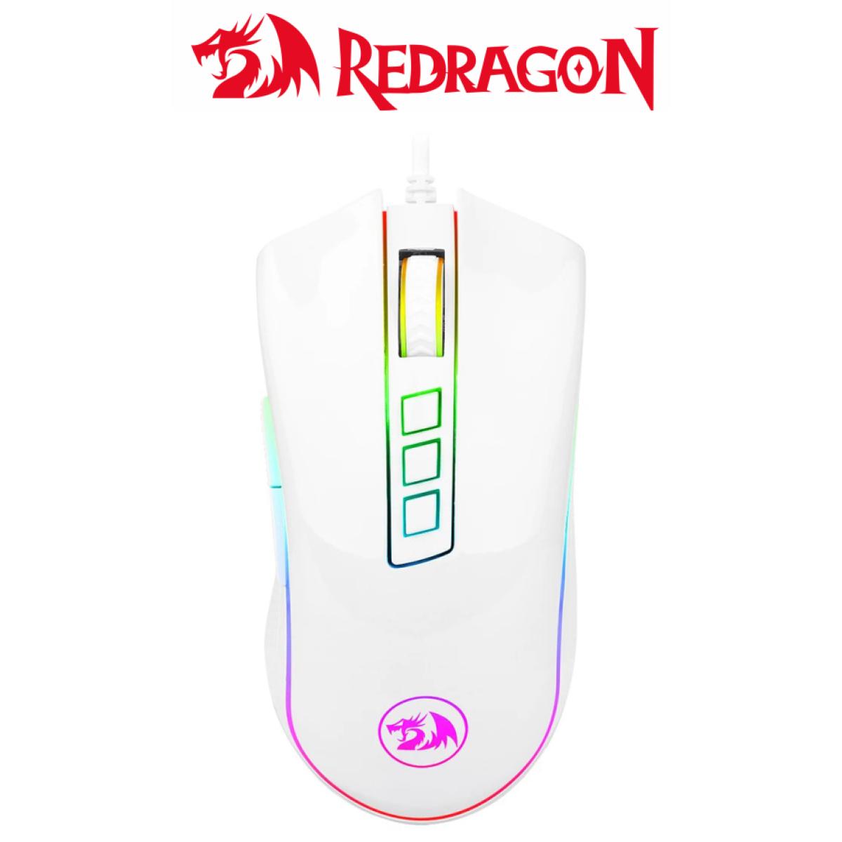 Redragon M711W Cobra Gaming Mouse Pixart P3325 10,000 DPI Optical Sensor, RGB Customizable Lighting, 8 Programmable Buttons, Integrated Memory, Switches 50 Million - White