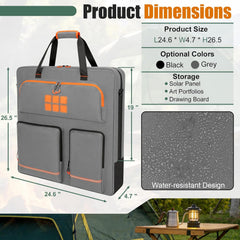 Solar Panel Storage Bag with Orange Lining, Deepened Opening, Zipper with Pull and Multi-Accessory Space Solar Panel Travel Carrying Case Fit for New Jackery SolarSaga 200W 100W, Gray