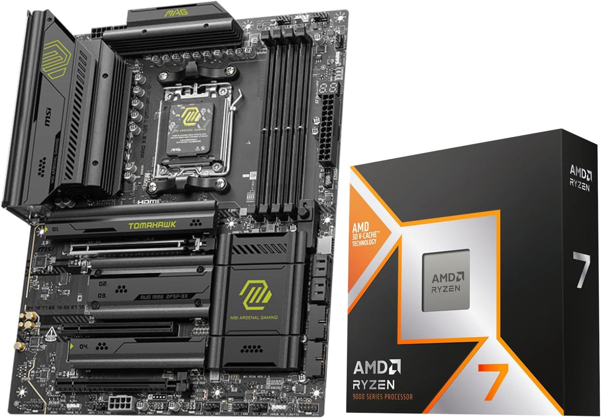 AMD Ryzen 7 9850X3D CPU Processor with MSI MAG X870E Tomahawk WiFi ATX Motherboard (DDR5, PCIe 5.0, M.2 Gen5, Wi-Fi 7, 5G LAN)