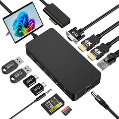 Docking Station for Microsoft Surface Triple Displays 4K HDMI*2+VGA, 12-in-1 Microsoft Surface Dock 2 for Microsoft Surface Pro 12/11/10/9/8/7/6/5/4, Surface Laptop, Surface Go/Book/Laptop Go
