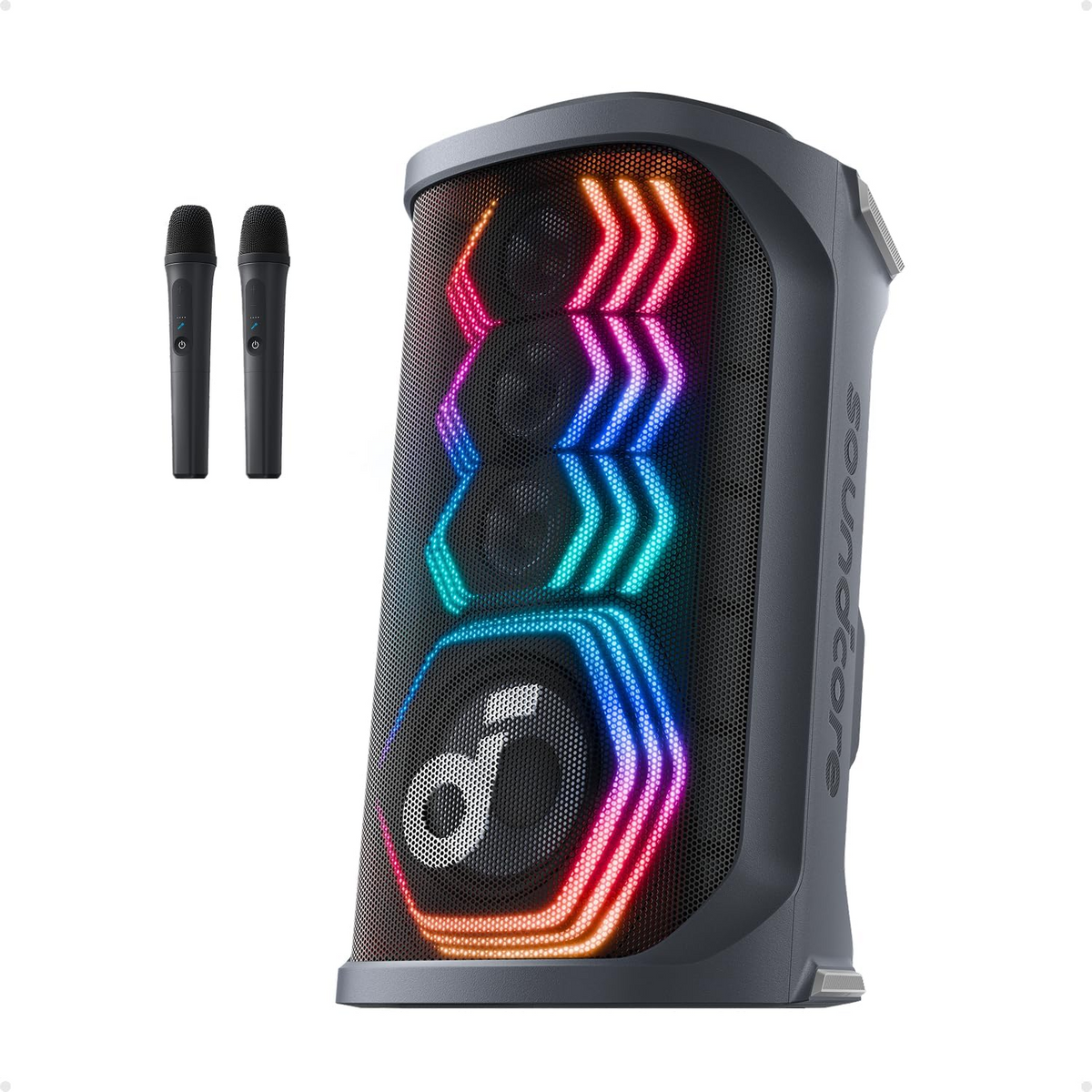 Soundcore Rave 3S AI Party Speaker with 2 Wireless Microphones, 200W Sound, AI Vocal Removal, Reverb, Light Show, 12H Playtime, Portable Bluetooth
