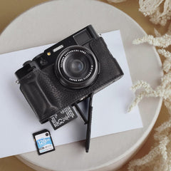 Half Case for Fujifilm X100VI - Retro Style Premium Genuine Leather Protective Case for Fuji X100VI/X100 VI Digital Camera - with Opening Bottom and Hand Grip Design - Black