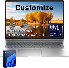 HP ProBook 460 G11 Business Customized Laptop, Intel Core Ultra 7 155U, 16" FHD+ Anti-Glare, 16GB-64GB DDR5, 512GB-4TB SSD, Fingerprint, 1080p IR Camera, Backlit, HDMI, AI PC, Wi-Fi 6, Windows 11 Pro
