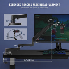 Low Profile Mic Arm Desk Mount, 360° Swivel Boom Arm with Pneumatic Damping Adjustable, Cable Management, Compatible with Shure MV7 SM7B Blue Yeti Gaming Streaming Podcast Microphone, MS002