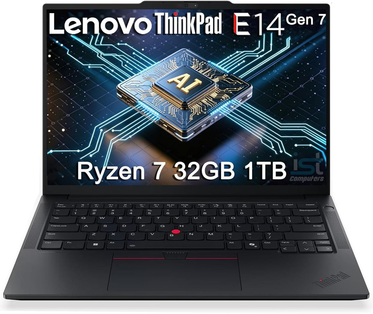Lenovo ThinkPad E14 Gen 7 Business AI PC Laptop (14" FHD+, AMD Ryzen 7 250 (> Intel Ultra 7 155U), 32GB DDR5 RAM, 1TB SSD), Backlit KB, Fingerprint, 5MP Webcam, Ethernet, Wi-Fi, Win 11 Pro, 2026