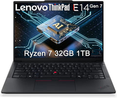 Lenovo ThinkPad E14 Gen 7 Business AI PC Laptop (14" FHD+, AMD Ryzen 7 250 (> Intel Ultra 7 155U), 32GB DDR5 RAM, 1TB SSD), Backlit KB, Fingerprint, 5MP Webcam, Ethernet, Wi-Fi, Win 11 Pro, 2026