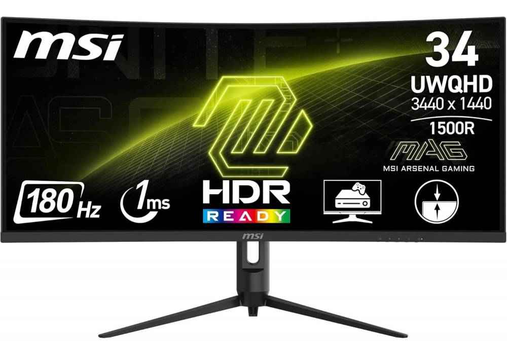 MSI MAG 342CQR E2 34 Inch UWQHD Curved Gaming Monitor - 1500R 3440 x 1440 VA Panel, 180 Hz / 1ms (MPRT), Adaptive Sync - DP 1.4a, HDMI 2.0b CEC - 3 Years Warranty