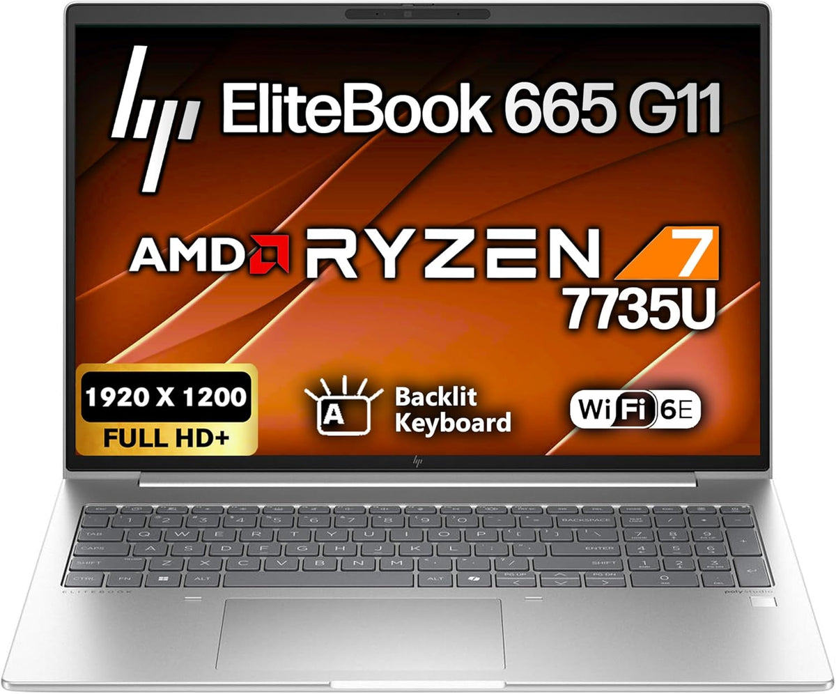 HP EliteBook 665 G11 16" FHD+ Business Laptop, AMD Ryzen 7 7735U, oemgenuine Customized Laptop, 32GB RAM, 1TB NVMe SSD, Wi-Fi 6E, RJ-45, Backlit Keyboard, Fingerprint Reader, Webcam, Windows 11 Pro