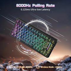 ATTACK SHARK X82 PRO HE Wireless Rapid Trigger RGB Mechanical Gaming Keyboard with Adjustable Actuation,2.4G/Wired/BT,8K Polling Rate,Hall Effect Magnetic Switch,5000mAh Battery for FPS(Black Contour)