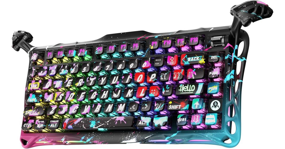 GravaStar Mercury V75 Pro 75% Hall Effect Magnetic Switch Gaming Keyboard, Only Wired, Hot‑Swappable, 8000 Hz Polling, Dual‑Zone RGB, Semi‑Aluminum Frame - Neon Graffiti