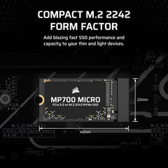 MP700 Micro 4TB PCIe 5.0 NVMe M.2 2242 SSD – Up to 9,400 MB/s Read, 8,100 MB/s Write – Gen5 Speed for Laptops & Mini PCs – Black