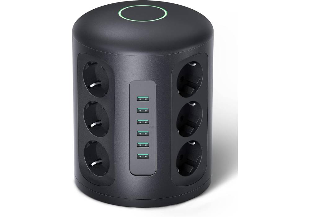 AUKEY PA-S14 PowerHub XL, 12 AC Outlet Surge Protector, 6 USB Ports, Vertical AC & USB Power Strip, 2m Cord