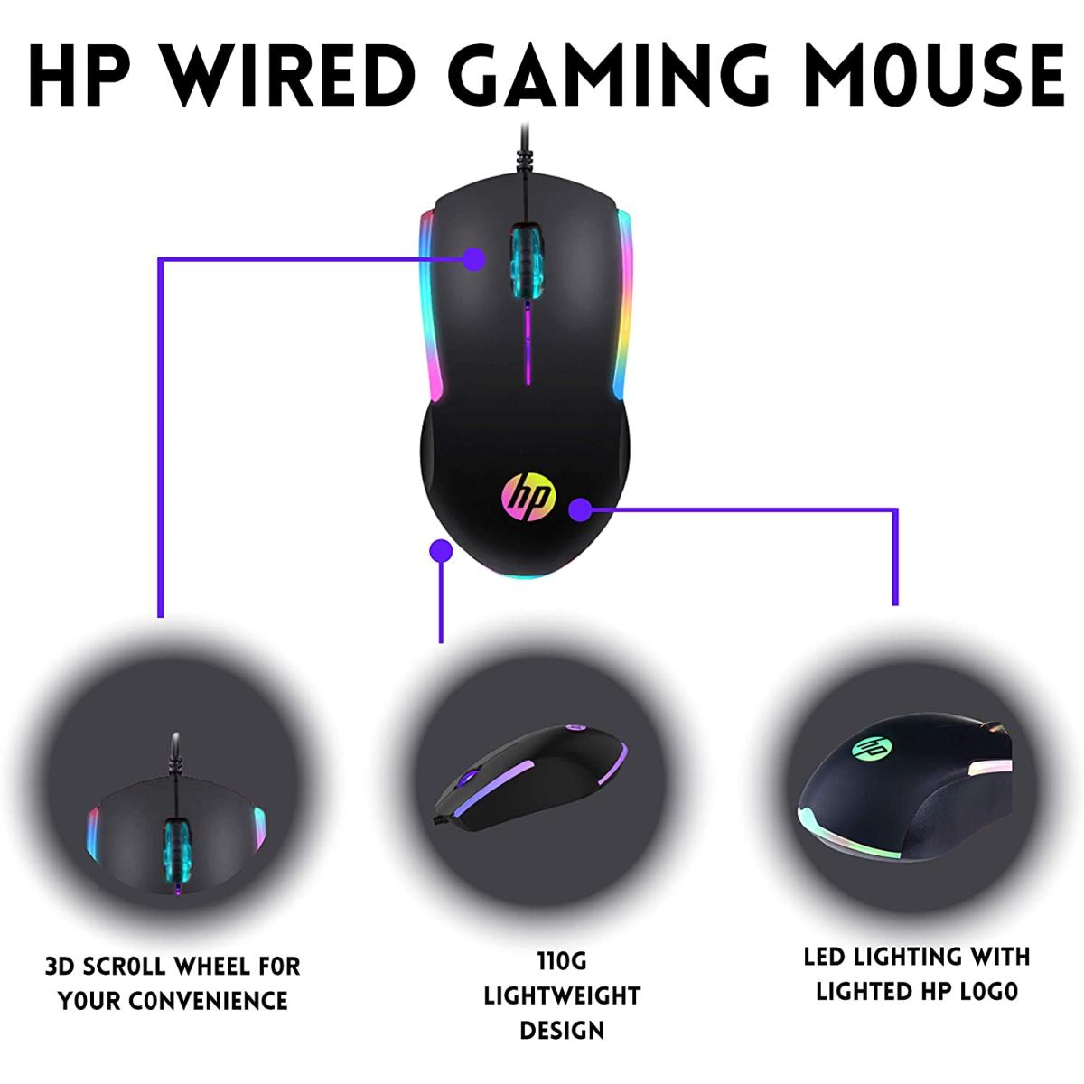 HP RGB wired gaming mouse for computer setup