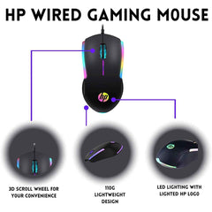 HP RGB wired gaming mouse for computer setup