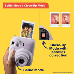 Instax Mini 12 Instant Camera Pastel Blue with Sandisk 32 GB USB Flash Drive + 40 Sheets Fujifilm Instax Mini Film and Sunshine Photo Microfiber Cleaning Cloth Bundle
