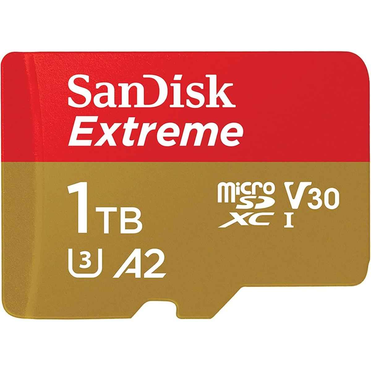 SanDisk 1TB Extreme microSDXC UHS-I Memory Card with Adapter - Up to 190MB/s, C10, U3, V30, 4K, 5K, A2, Micro SD Card- SDSQXAV-1T00-GN6MA, Gold/Red | SDCard1TB |