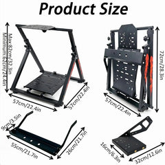 Qvwzd Racing Wheel Stand Foldable Height Adjustable Steering Wheel Stand Portable Racing Simulator Cockpit Metal Frame Universal Fit for Logitech G29 G920 G923 G27 G25 Thrustmaster T300RS T248 T150 T500 Xbox PS4 PS5 PC Square Tube Stand With Chair Slot