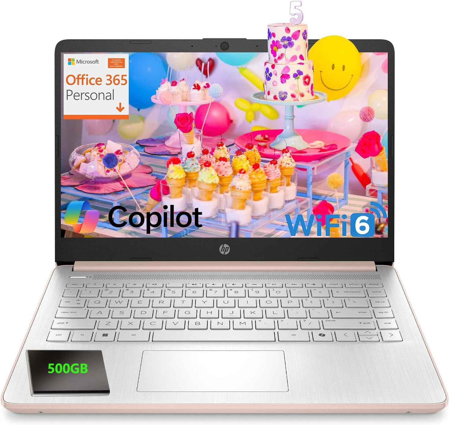 Pavilion Laptop 2026 Notebook for Students & Remote Work, Intel N150, 16GB RAM, 128GB Storage, 500GB External HDD, Lightweight, Long Battery Life, Wi-Fi 6, 1 Year Office 365, Win 11 Home S, Pink