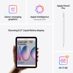 iPad mini (A17 Pro): Apple Intelligence, 8.3-inch Liquid Retina Display, 128GB, Wi-Fi 6E, 12MP Front/12MP Back Camera, Touch ID, All-Day Battery Life — Starlight