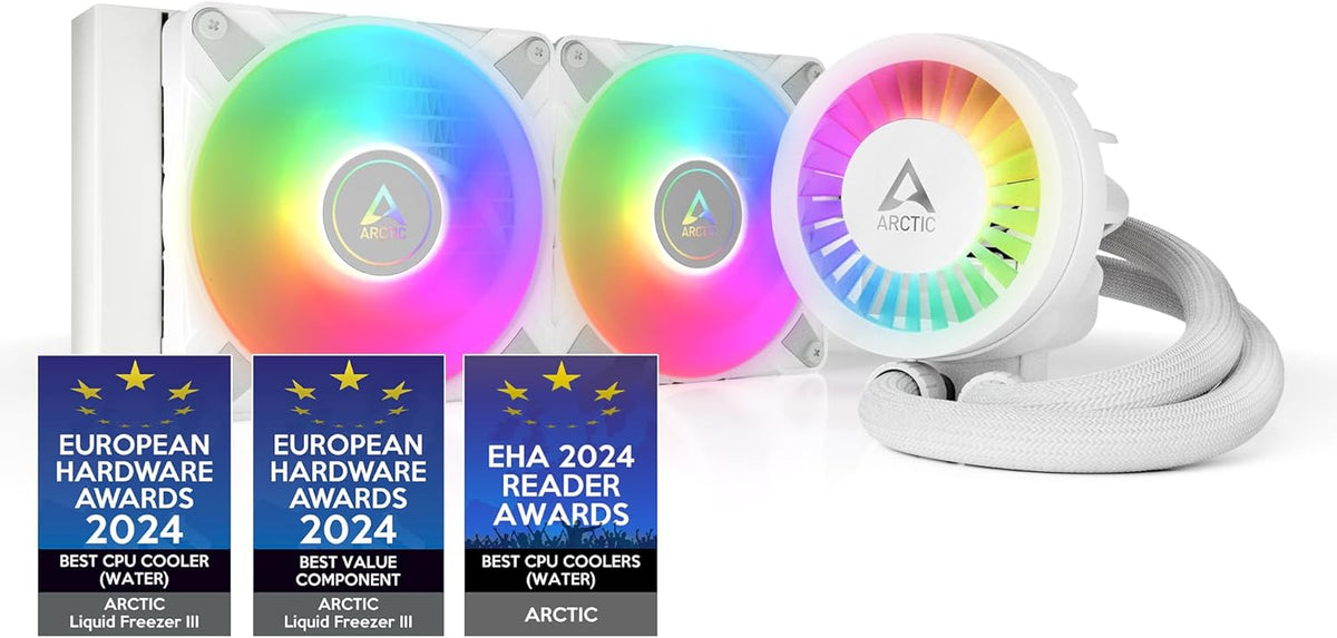 ARCTIC Liquid Freezer III 240 A-RGB - CPU AIO Water Cooler, Water Cooling PC, Intel & AMD, Efficient PWM-Controlled Pump, Fan: 200–2000 RPM, LGA1851 and LGA1700 Contact Frame - White