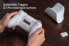 8Bitdo Ultimate 2 Wireless Gaming Controller with TMR Joysticks, Switchable Hall Effect/Tactile Triggers, 8Speed Wireless Tech, Charging Dock, RGB Fire Ring for PC & Android - Purper