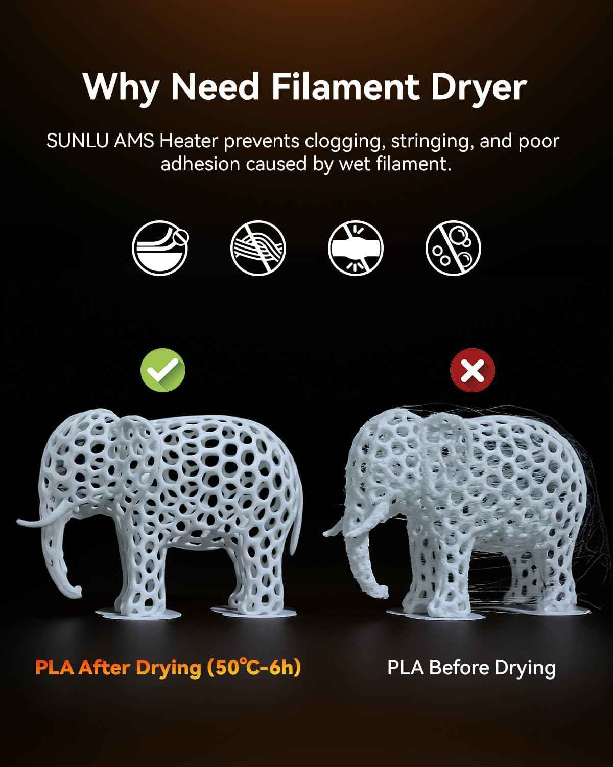 AMS Heater, Compatible with Bambu lab AMS Gen 1 – Enables Simultaneous Printing & Drying, Easy Installation, Fast Heating to 70°C, 4-Spool Capacity Filament Dryer
