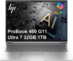 HP ProBook 460 G11 Business AI PC Laptop (16" FHD+, Intel 12-Core Ultra 7 155U, 32GB DDR5 RAM, 1TB SSD), HP Wolf Security, Backlit Numeric KB, Fingerprint, 1080p FHD Webcam, Ethernet, Win 11 Pro