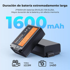 1600mAh EN-EL25 Battery 2-Pack EN-EL25A Battery and Dual LCD Battery Charger for Nikon Z50II, Z50, Z30, Z FC Camera MH-32 Battery Charger