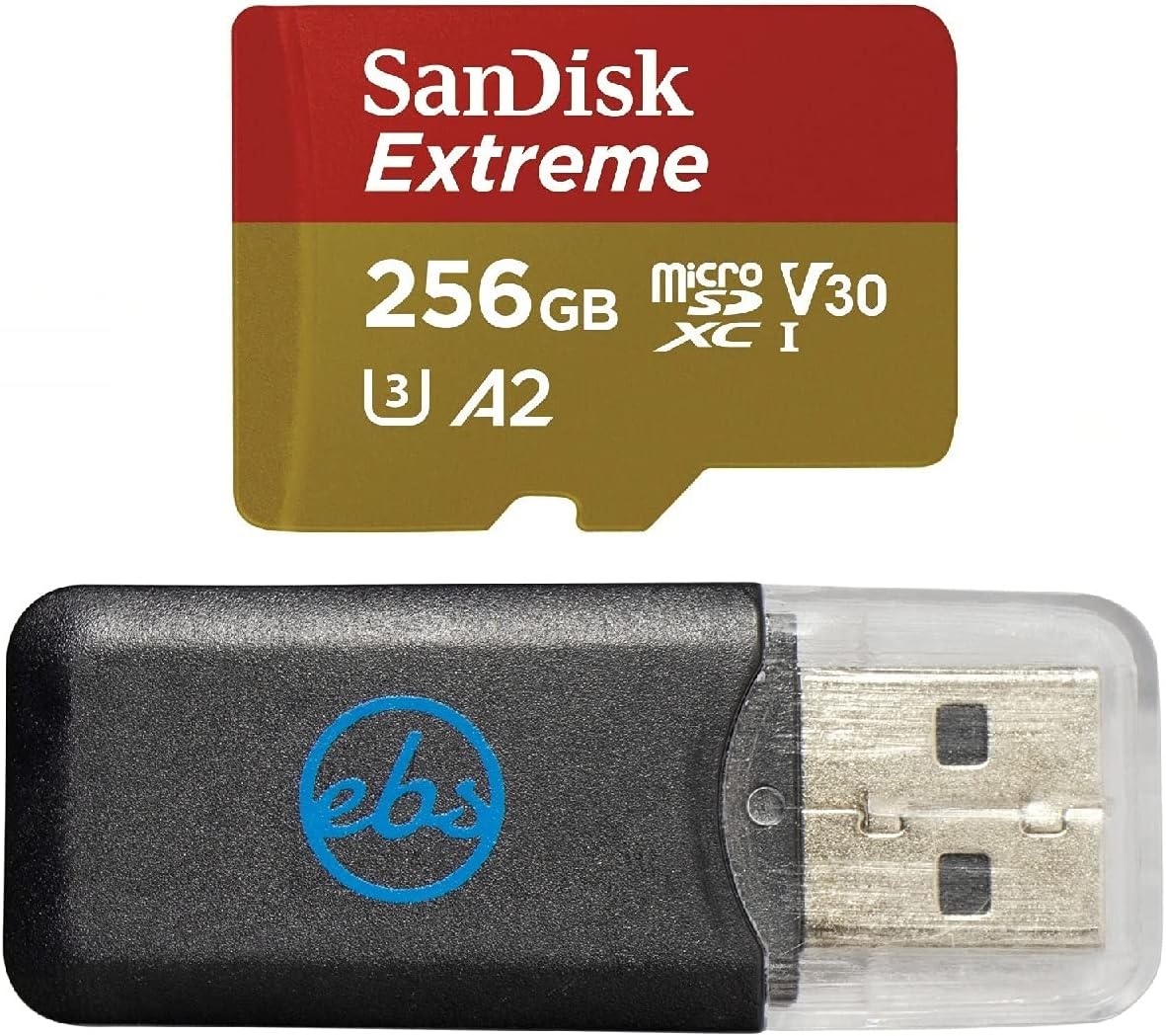 SanDisk MicroSDXC 256GB Extreme Memory Card Compatible with Insta360 Ace Pro 2, Ace Pro and Ace Action Camera (SDSQXAV-256G-GN6MN) C10 V30 Bundle with 1 Everything But Stromboli MicroSD Card Reader