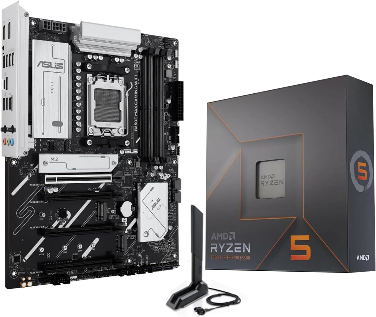 AMD Ryzen 5 7600X CPU Processor Bundle with ASUS B650E MAX Gaming WiFi AM5 ATX Motherboard (DDR5, PCIe 5.0, 3X M.2, Wi-Fi 6E)
