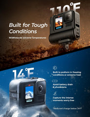 9 Hour Action Pack Extended Battery for GoPro Hero 13 12 11 10 9 Black, Waterproof 33ft Dustproof Rechargeable Power Bank (6 Hours 4K Recording) Pass Through Power, All Weather Backup Battery