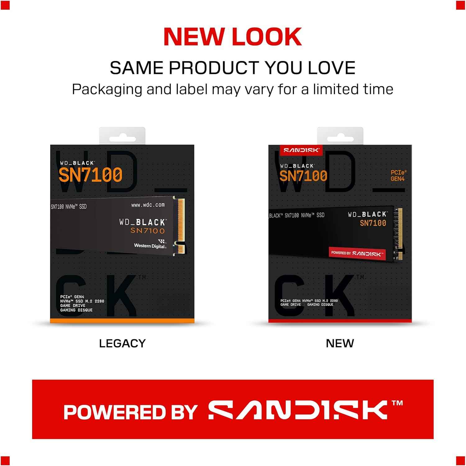 WD_Black SN7100 2TB NVMe SSD - Gen4 PCIe, M.2 2280, Up to 7,250 MB/s Read Speed, Up to 6,900 MB/s Write Speed, Next Gen TLC 3D NAND, for Laptops, Handheld Gaming Devices - WDS200T4X0E