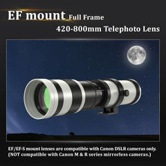 420-800mm Telephoto Lens EF Lens for Canon, Manual Focus MF Zoom Lens for Canon EOS Rebel SL3 SL2 SL1 T8i T7i T7 T6 4000D 1500D 90D 80D 77D 70D 60D 7D 6D 5D 1D DSLR Cameras