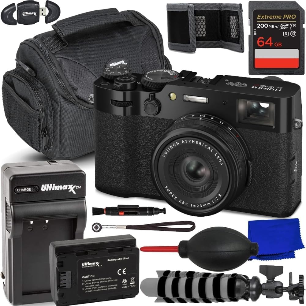 FUJIFILM X100VI Digital Camera (Black) - Bundle Includes: 64GB SDXC Memory Card, Replacement Battery and Charger, Gadget Bag, 8" Gripster & Much More (12pc Bundle)