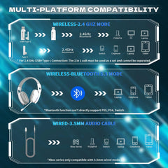 ATTACK SHARK L90 Ultra-Light Wireless Headset,RGB,Foldable,Triple- Mode-2.4Ghz/Bluetooth/Wired Gaming Headphone with mic,40mm Driver,7.1 Surround Sound,for Xbox/PS4/PS5/PC Customize via Software-White