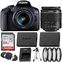 Canon EOS 2000D (Rebel T7) Digital SLR Camera with 18-55mm DC III Lens Kit (International Model) Professional Accessory Black