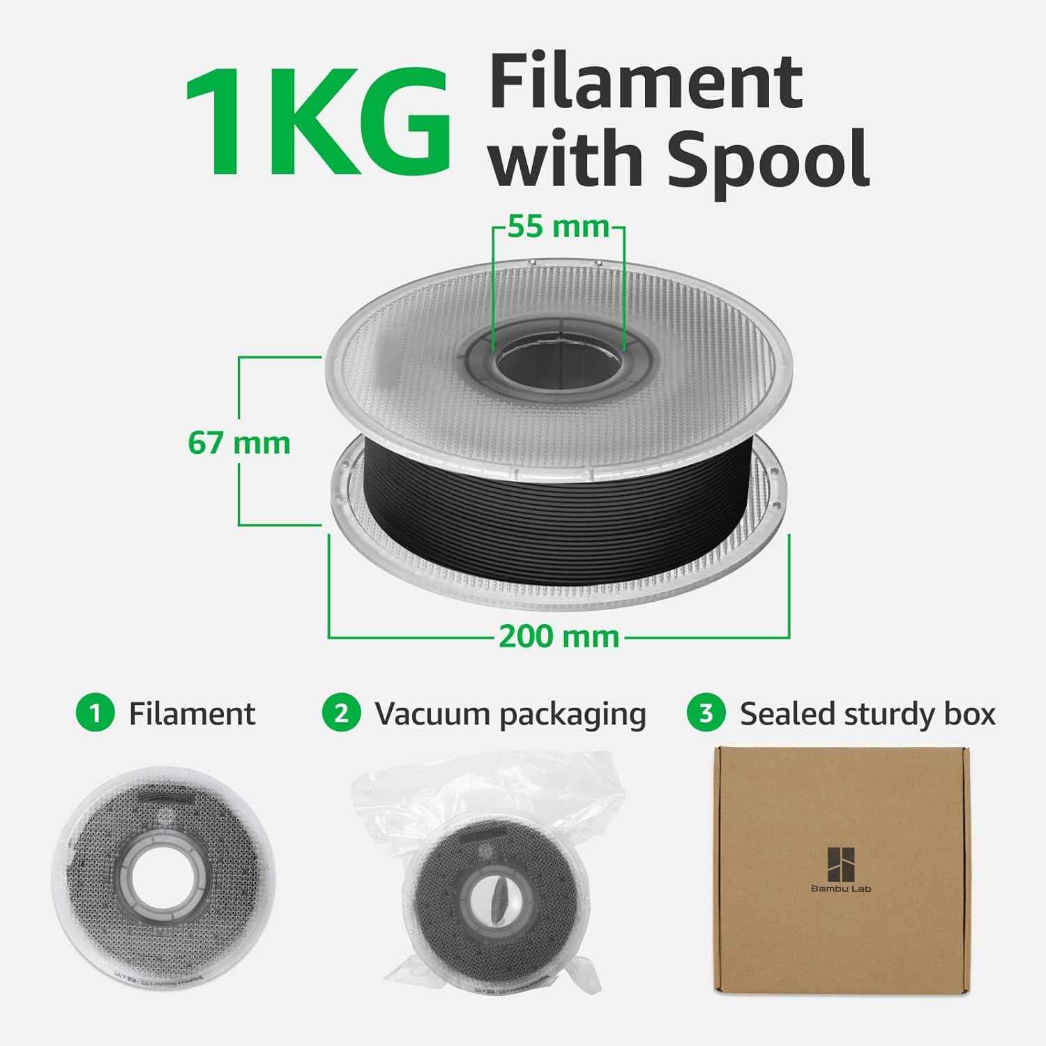 Bambu Lab Genuine Filament, 1.75mm PLA Wire Diameter Accuracy +/- 0.03 mm, RFID Included, No Mess Setup, Tangle-Free, with Genuine Reusable Spool, 1kg Black